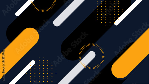 Abstract geometric design with vibrant orange, black, and white shapes. Suitable for modern business presentations, website backgrounds, and advertising graphics.