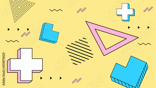 Pink background with geometric shapes suitable for modern design projects, social media graphics, and vibrant promotional materials with a playful touch.