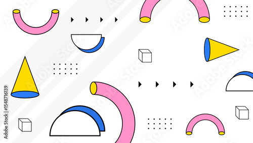 Colorful 80s style geometric abstract design perfect for backgrounds, posters, prints, and retro themed projects that need a vibrant touch.