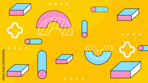 Pink pastel geometric shapes on background ideal for girly designs, stationery, social media templates, and art prints. Bright and playful.