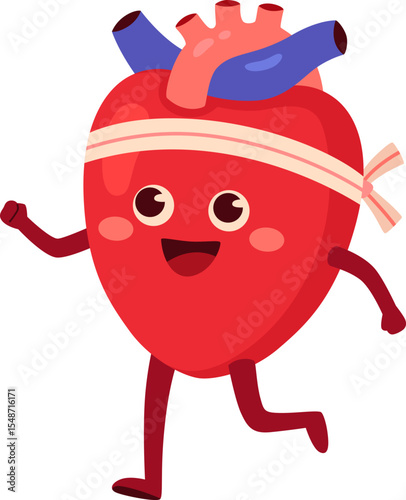 Energetic Heart Character Running with Headband

