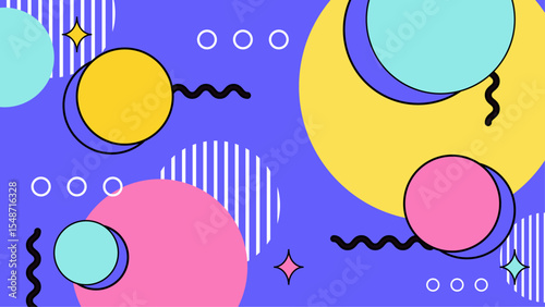 Abstract geometric design of colorful circles and wavy lines suitable for web backgrounds, graphic design projects, or vibrant artistic concepts.
