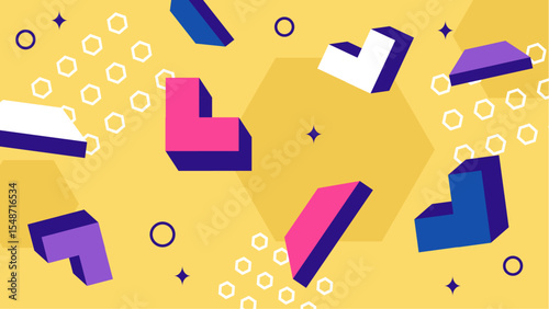 Vibrant green background with colorful geometric shapes, great for presentations, graphic designs, and digital marketing materials in need of a pop of color.