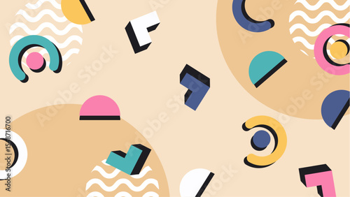 Bright and vibrant, this design features a light green backdrop adorned with colorful geometric shapes. Perfect for adding a modern touch to multiple projects.