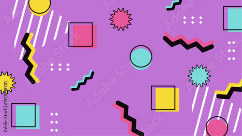 Purple 80sstyle geometric abstract design suitable for backgrounds, branding, and retro themed projects in need of vibrant visuals.