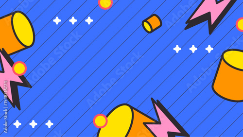 Teal background with colorful cylinders and lightning bolts. Suitable for abstract, technology, energy, and industrial design concepts.