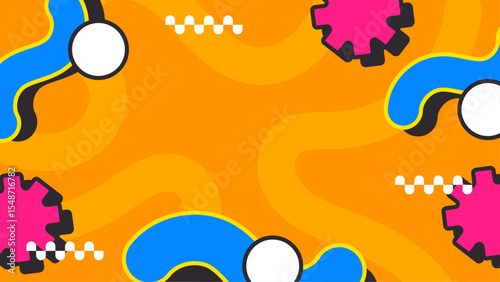 Abstract orange image with purple gears and teal shapes, suitable for backgrounds, tech graphics, futuristic designs, and industrial concepts.