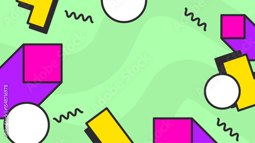 Abstract geometric shapes and swirls on a pale green background. Suitable for web design, packaging, and digital art projects. Versatile and modern aesthetic.