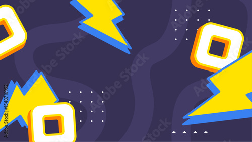 Abstract geometric design with lightning bolts and squares on a dark backdrop. Suitable for dynamic backgrounds or futuristic digital projects.