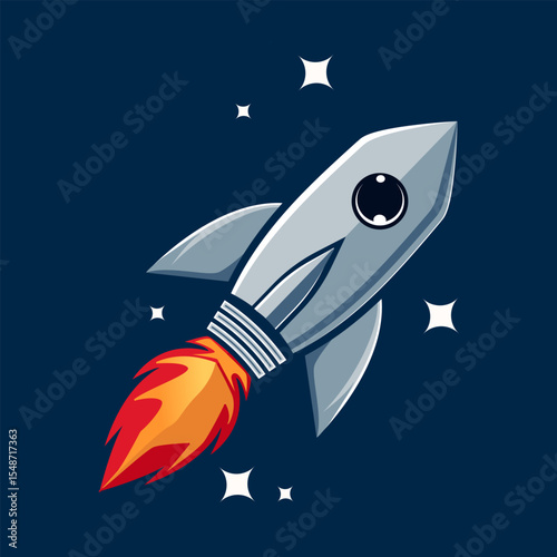 Rocket icon. rocket launching with fire. flat color style