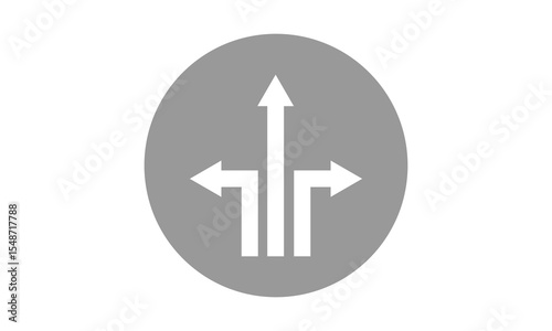 Three-way direction arrow icon. arrow icon ,three way direction arrow sign, road direction vector. Three Way Fork black Arrow . EPS 10 . 