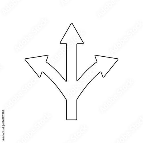 Three-way direction arrow icon. arrow icon ,three way direction arrow sign, road direction vector. Three Way Fork black Arrow . EPS 10 . 