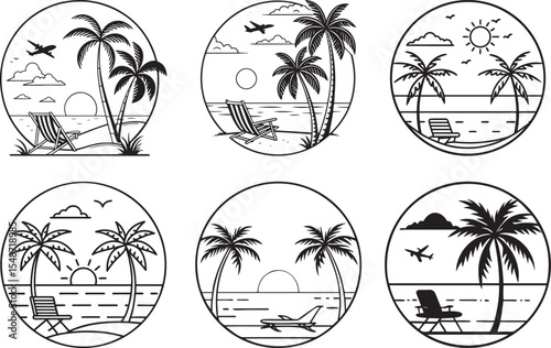 Black Palm Island Art with Rounded Shape.