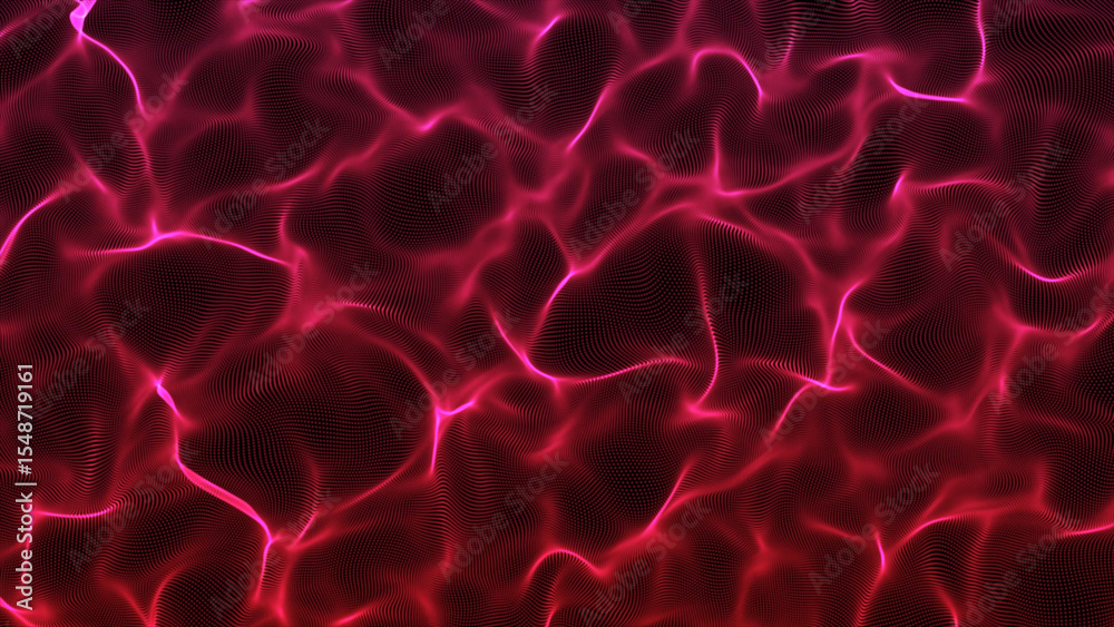 Obraz premium Abstract Red and Black Wavy Dotted Pattern with Bright Pink Highlights and Shadows This image