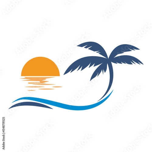 Tropical Beach Sunset with Palm Tree and Waves design
