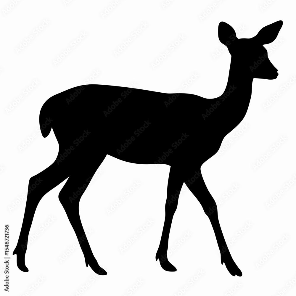 Obraz premium Silhouette of Deer Walking Gracefully Isolated on White Background 