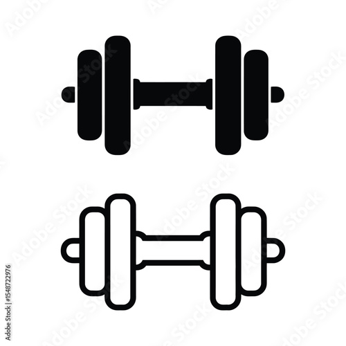 Dumbbell Weightlifting Exercise Equipment Silhouette and Outline Icons