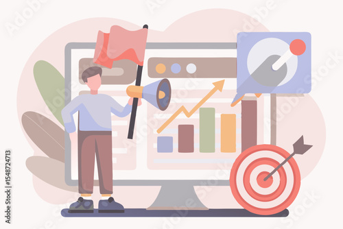 Digital Marketing Strategy with Target Achievement and Business Growth Concept Illustration