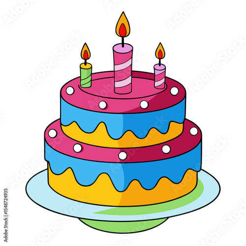 Festive Two-Tier Birthday Cake with Burning Candles