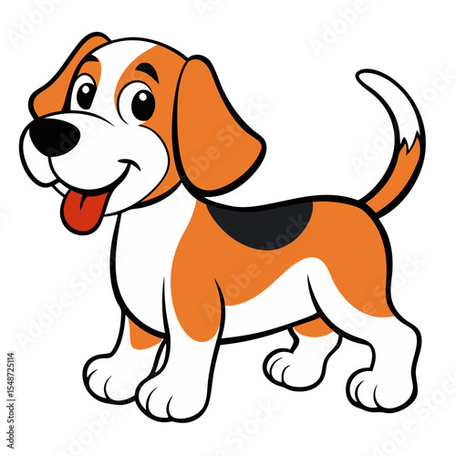 Adorable Cartoon Beagle Puppy, Happy Dog Illustration