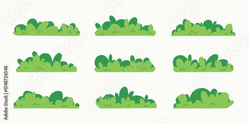 Set of Park Green Bush Grass 