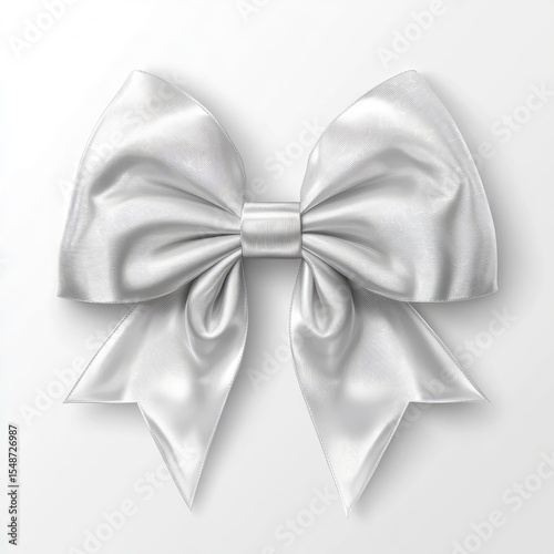 A elegant silver ribbon bow, tied perfectly, isolated on white background.