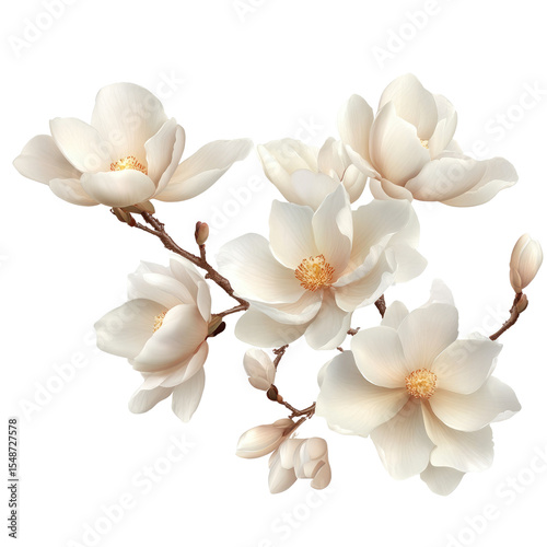 Elegant bouquet of creamy white magnolia blossoms on a dark background.