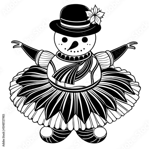 Elegant Black and White Snowman in Tutu for Holiday Designs
