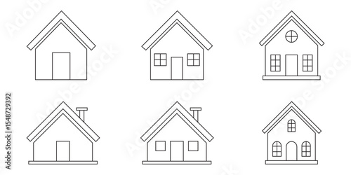 Line style Home, House icons. Simple house or home icon set. House Line Icon Vector / Home icon / Building houses Vector thin line icon. Houses, buildings, linear icons. Line with editable stroke. 