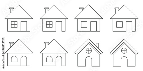 home icon set for websites and apps. Simple house symbol. Flat real estate sign. Main page pictogram in filled, thin line, outline and stroke style. Houses, home, linear icons. Line with editable. 