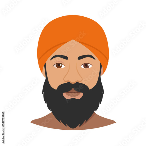 Sikh Man Avatar with Beard and Turban – Inclusive Flat Design for Ethnic Representation


