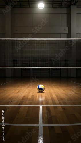 High-Resolution Realistic Volleyball Court with Ball and Net, No Players