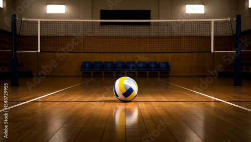 High-Resolution Realistic Volleyball Court with Ball and Net, No Players