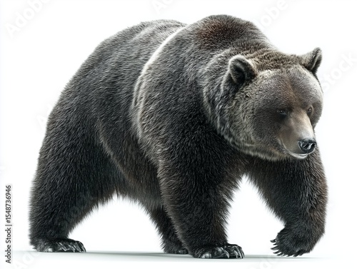 Brown bear sitting on white background