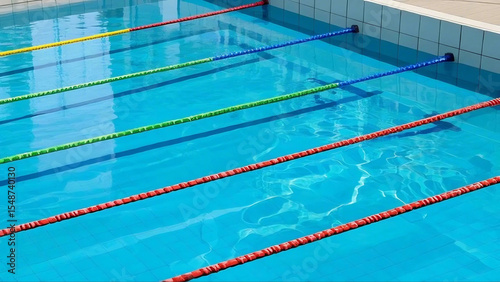 Top-Down Realistic View of Swimming Pool with Lane Dividers and Ripples
