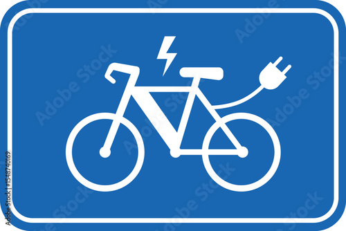 E-Bikes Permitted Blue Sign. Electric Bike Parking Area Sign. E-Bike Charging Station