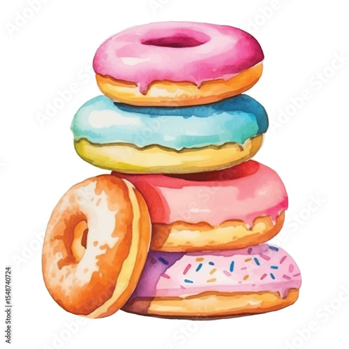 Stacked Colorful Donuts with Drizzled Glaze and Sprinkles