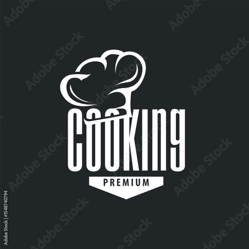 elegant silhouette concept design of cooking logo with chef hat icon, and equipment silhouette symbol for restaurant, bar, cafe, catering business template illustration for poster
