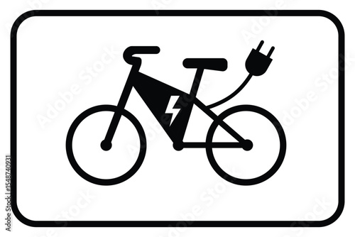 Electric Bicycle Use Allowed Sign. Reserved Parking for E-Bikes Sign. E-Bike Charging Station