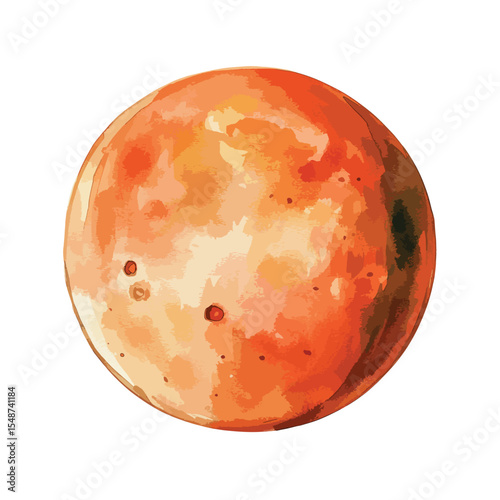 Textured Watercolor Planet with Orange and Brown Hues Showing Surface Details