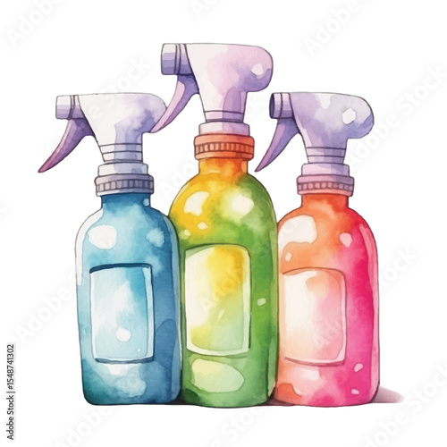 Three Vibrant Watercolor Spray Bottles in a Row