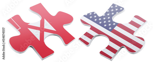 Conceptual representation of Wallis and Futuna integrating with the United States symbolized by two puzzle pieces designed with their respective national flags together.