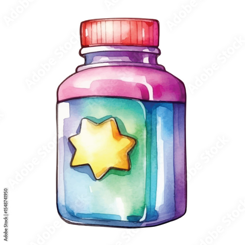 Vibrant Watercolor Bottle with a Golden Star Design