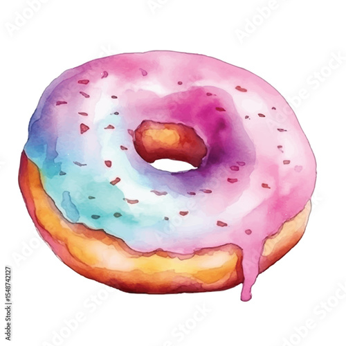 Vibrant Watercolor Donut with Dripping Glaze