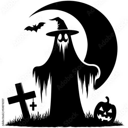 halloween pumpkin and ghost vector 