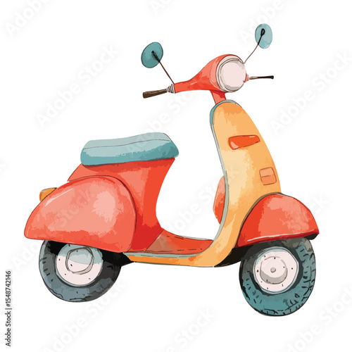 Vibrant Watercolor Illustration of a Retro Scooter (1)