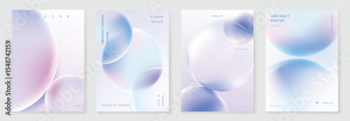 Modern gradient liquid glass poster background vector set.Cover template with perspective geometric prism shape. Ideal design for social media, cover, banner, wallpaper, promotion, ads.