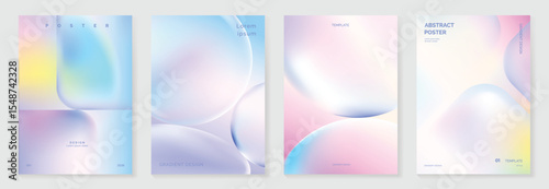 Modern gradient liquid glass poster background vector set.Cover template with perspective geometric prism shape. Ideal design for social media, cover, banner, wallpaper, promotion, ads.