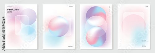 Modern gradient liquid glass poster background vector set.Cover template with perspective geometric prism shape. Ideal design for social media, cover, banner, wallpaper, promotion, ads.