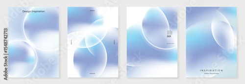 Modern gradient liquid glass poster background vector set.Cover template with perspective geometric prism shape. Ideal design for social media, cover, banner, wallpaper, promotion, ads.